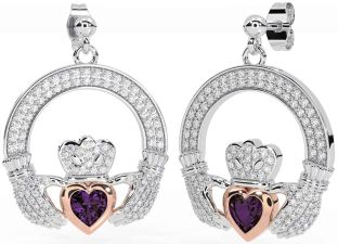 Diamant Alexandrite Rose Or Argent Claddagh Pendre Des boucles d'oreilles