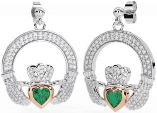 Diamant Emerald Ružové Zlato Strieborná Claddagh Visieť Náušnice