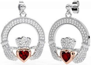 Diamant Grenat Rose Or Argent Claddagh Pendre Des boucles d'oreilles