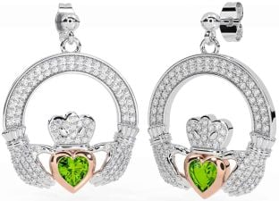 Diamant Peridot Ružové Zlato Strieborná Claddagh Visieť Náušnice