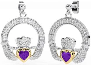 Diamante Amatista Oro Plata Claddagh Colgar Pendientes