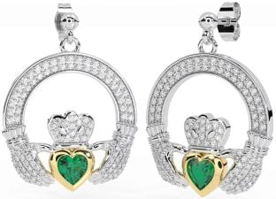 Diamante Esmeralda Oro Plata Claddagh Colgar Pendientes