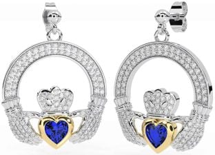 Diamant Saphir Or Argent Claddagh Pendre Des boucles d'oreilles