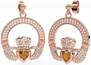 Diamant Citrin Rose Gold Silber Claddagh Baumeln Ohrringe