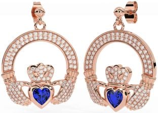 Diamante Zaffiro Rosa Oro Argento Claddagh Penzolare Orecchini