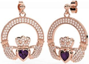 Diamante Alessandrite Rosa Oro Claddagh Penzolare Orecchini