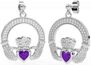 Diamante Ametista Argento Claddagh Penzolare Orecchini