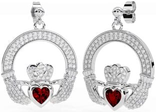 Diamante Granate Plata Claddagh Colgar Pendientes