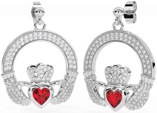 Diamant Rubin Silber Claddagh Baumeln Ohrringe