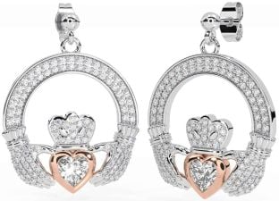 Diamante Rosa Oro Plata Claddagh Colgar Pendientes