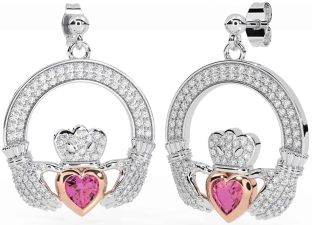 Diamante Rosa turmalina Rosa Oro Plata Claddagh Colgar Pendientes