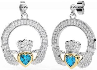 Diamant Topaze Or Argent Claddagh Pendre Des boucles d'oreilles