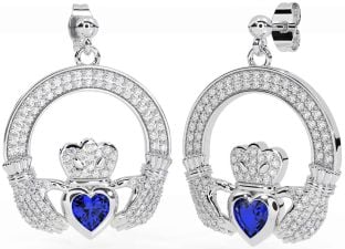 Diamant Saphir Blanc Or Claddagh Pendre Des boucles d'oreilles