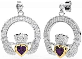 Diamant Alexandrite Blanc Jaune Or Claddagh Pendre Des boucles d'oreilles