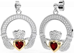 Diamant Grenat Blanc Jaune Or Claddagh Pendre Des boucles d'oreilles