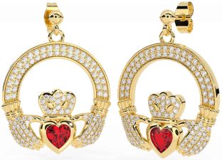 Diamante Rubí Oro Claddagh Colgar Pendientes