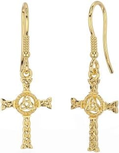 Gold Silver Celtic Cross Trinity Knot Dangle Earrings