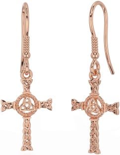 Rose Gold Celtic Cross Trinity Knot Dangle Earrings