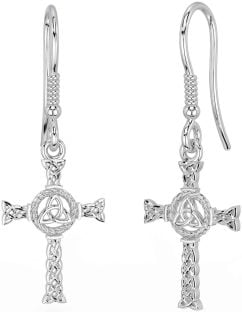 Silver Celtic Cross Trinity Knot Dangle Earrings