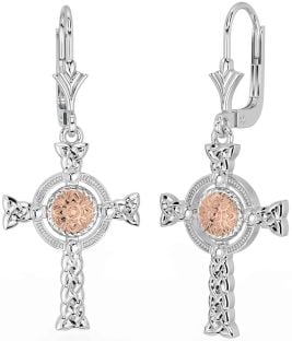 Rose Gold Silver Celtic Cross Warrior Trinity Knot Dangle Earrings