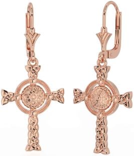 Rose Gold Silver Celtic Cross Warrior Trinity Knot Dangle Earrings