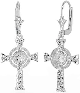 Silver Celtic Cross Warrior Trinity Knot Dangle Earrings