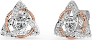 Diamond Rose Gold Silver Celtic Trinity Knot Stud Earrings