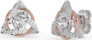 Diamond Rose Gold Silver Celtic Trinity Knot Stud Earrings