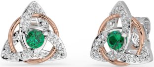 Diamond Emerald Rose Gold Silver Celtic Trinity Knot Stud Earrings