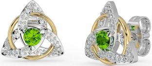 Diamond Peridot Gold Silver Celtic Trinity Knot Stud Earrings