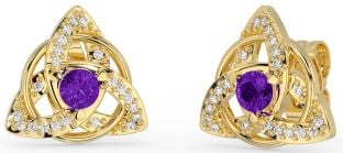 Diamond Amethyst Gold Silver Celtic Trinity Knot Stud Earrings