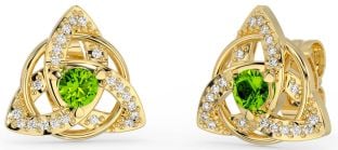 Diamond Peridot Gold Silver Celtic Trinity Knot Stud Earrings