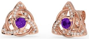 Diamant Amethyst Rose Gold keltisch Dreieinigkeit Knoten Zucht Ohrringe