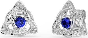Diamond Sapphire Silver Celtic Trinity Knot Stud Earrings