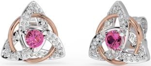 Diamant Rosa Turmalin Weiß Rose Gold keltisch Dreieinigkeit Knoten Zucht Ohrringe