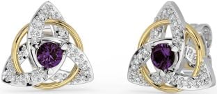 Diamant Alexandrite Blanc Jaune Or celtique Trinité Noeud Goujon Des boucles d'oreilles