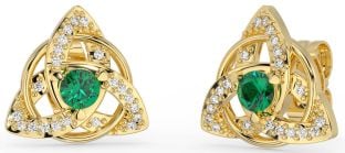 Diamond Emerald Gold Celtic Trinity Knot Stud Earrings