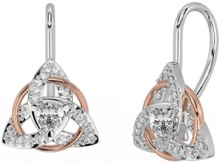 Diamond Rose Gold Silver Celtic Trinity Knot Stud Earrings