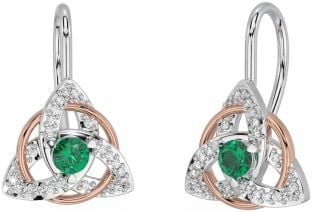 Diamond Emerald Rose Gold Silver Celtic Trinity Knot Stud Earrings