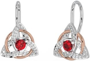 Diamond Ruby Rose Gold Silver Celtic Trinity Knot Stud Earrings