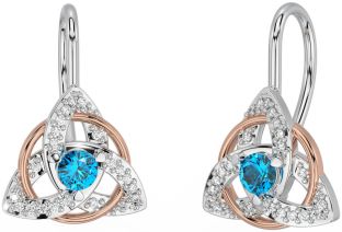 Trandafir de topaz diamant Nod Celtic Trinity Aur Argint Cercei Stud