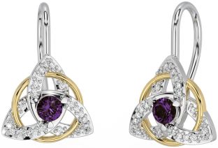 Diamond Alexandrite Gold Silver Celtic Trinity Knot Stud Earrings