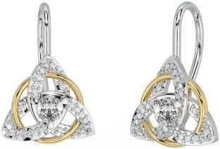 Diamond Gold Silver Celtic Trinity Knot Stud Earrings