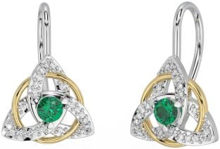 Diamond Emerald Gold Silver Celtic Trinity Knot Stud Earrings