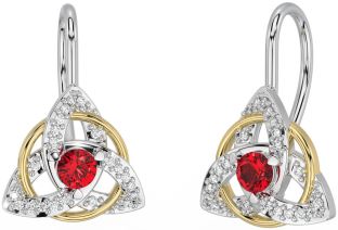 Diamond Ruby Gold Silver Celtic Trinity Knot Stud Earrings