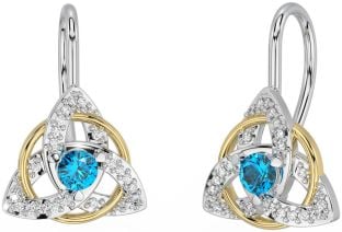 Diamond Topaz Gold Silver Celtic Trinity Knot Stud Earrings