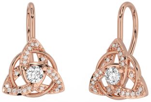 Diamond Rose Gold Silver Celtic Trinity Knot Stud Earrings