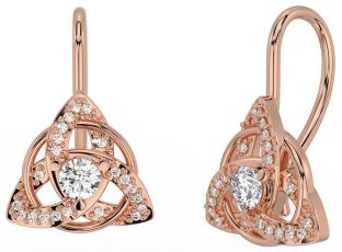 Diamond Rose Gold Silver Celtic Trinity Knot Stud Earrings