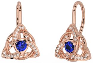 Diamond Sapphire Rose Gold Silver Celtic Trinity Knot Stud Earrings