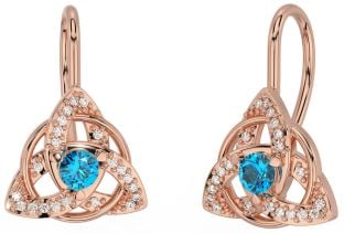 Trandafir de topaz diamant Nod Celtic Trinity Aur Argint Cercei Stud